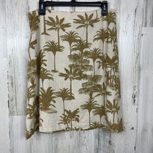 Caribbean Joe 100% linen skirt cream tan size 12 P palm tree print tropical knee